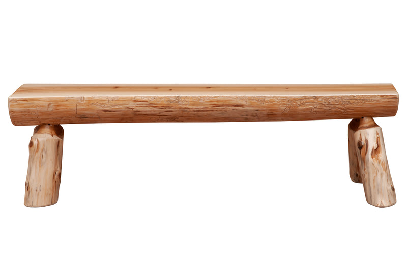 Front view of the Sugarloaf Mountain Cedar Log Half-Log Bench
