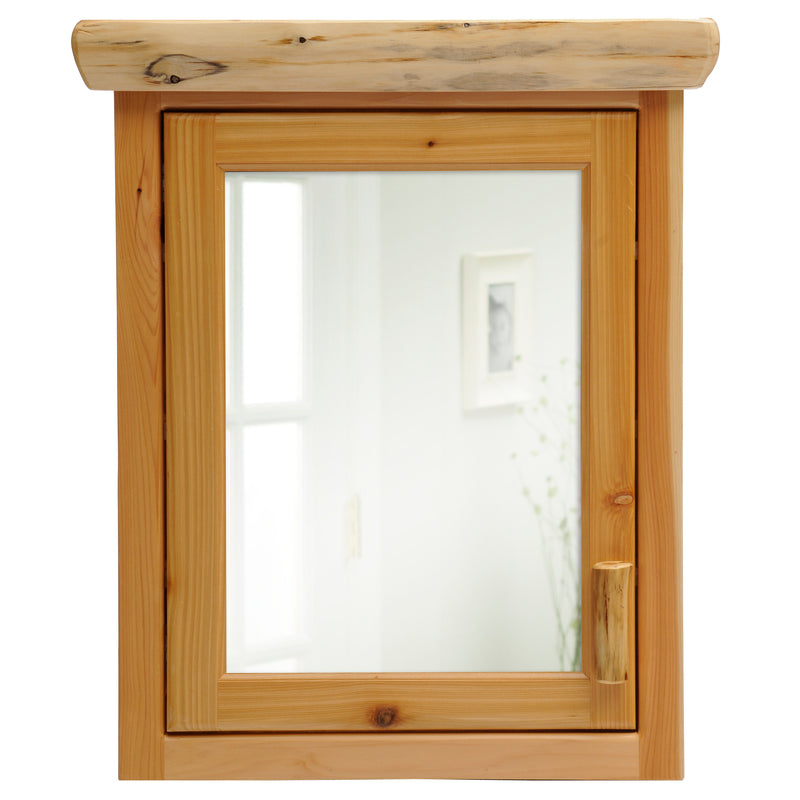 Angled view of the Sullivan Mountain Cedar Log Medicine Cabinet