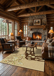 Tan Moose Retreat Lodge Rug Collection Living Room | The Cabin Shack