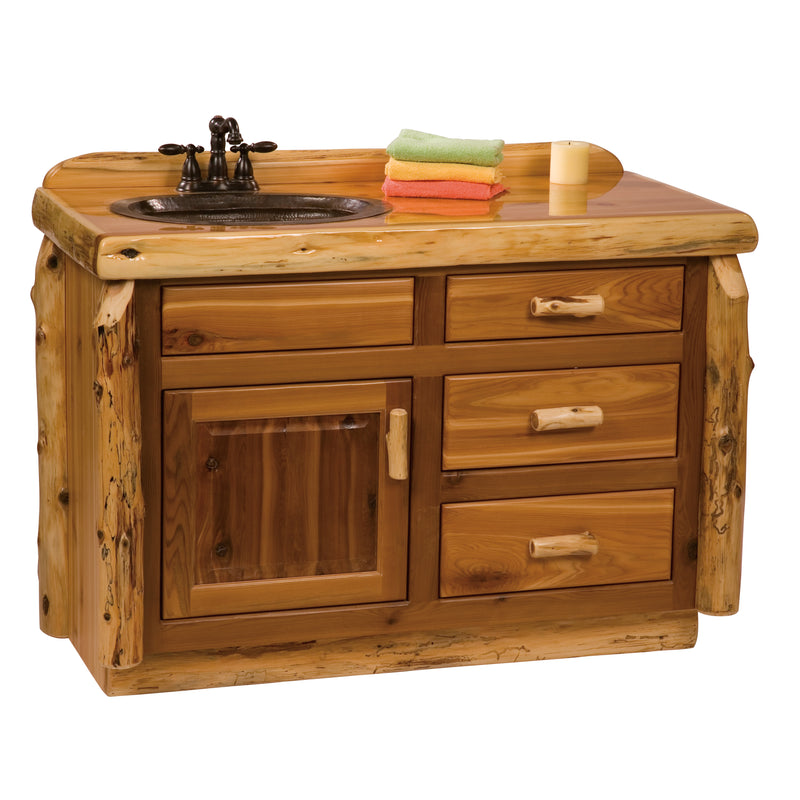 Teakettle Mountain Cedar Log Vanity with Slab Top in the 48-inch layout