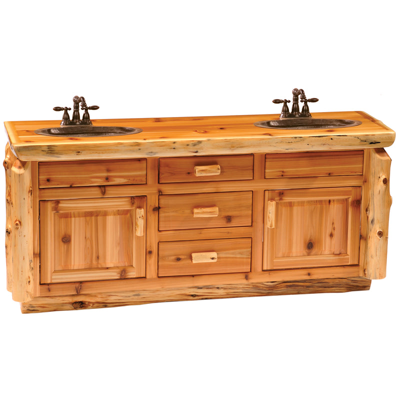 Teakettle Mountain Cedar Log Vanity with Slab Top in the 72-inch double-sink layout