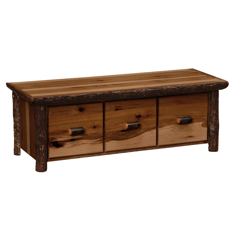Terra Tomah Mountain Hickory Log Three Drawer Entry Bench in Cognac stain