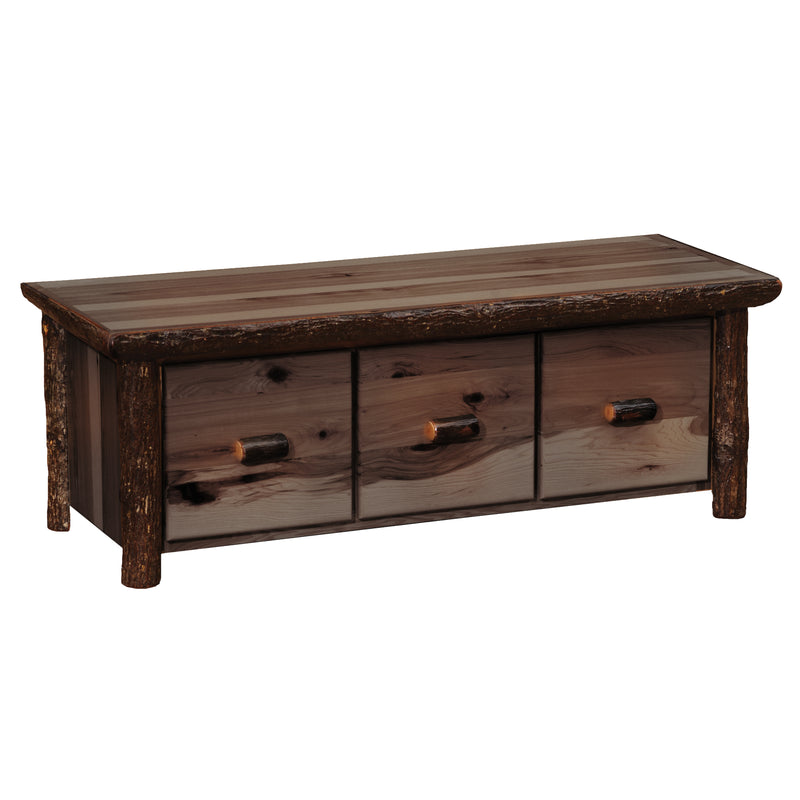 Terra Tomah Mountain Hickory Log Three Drawer Entry Bench in Slate stain