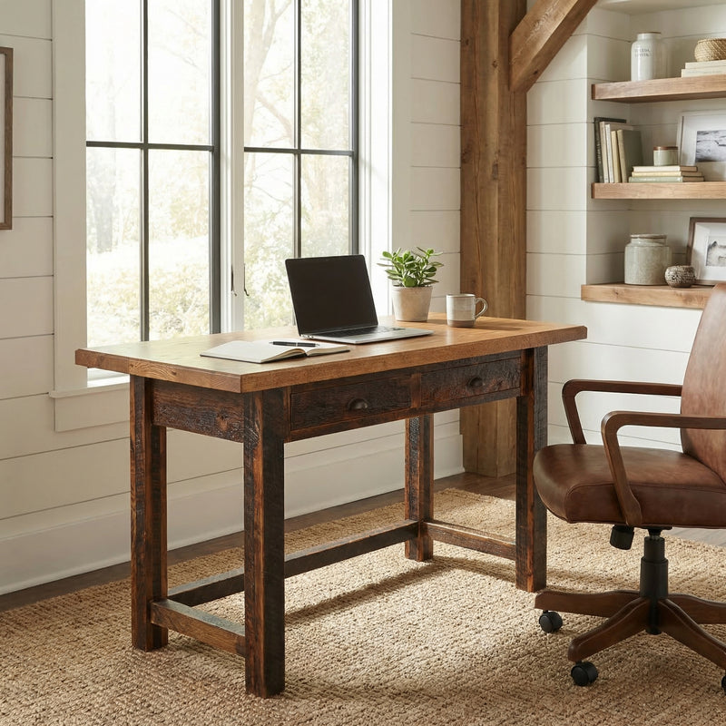 Thirsty Peak Reclaimed Barnwood Two Drawer Writing Desk with an Artisan Top