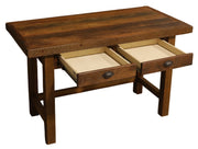 Drawer and iron hardware detail on the Thirsty Peak Reclaimed Barnwood Two Drawer Writing Desk