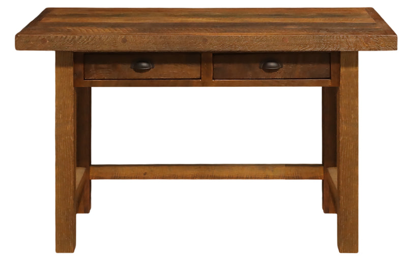 Front view of the Thirsty Peak Reclaimed Barnwood Two Drawer Writing Desk