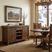 Thorodin Mountain Reclaimed Barnwood Wine Rack Sideboard with an Artisan Top in a bright dining room
