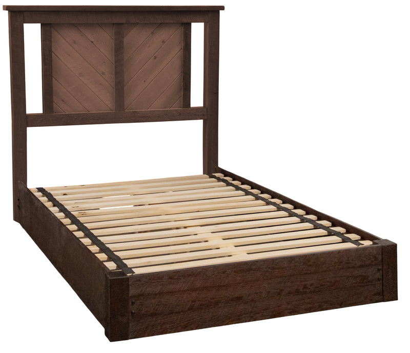 Angled view of the Thunderbolt Peak Pine Carriage House Platform Bed