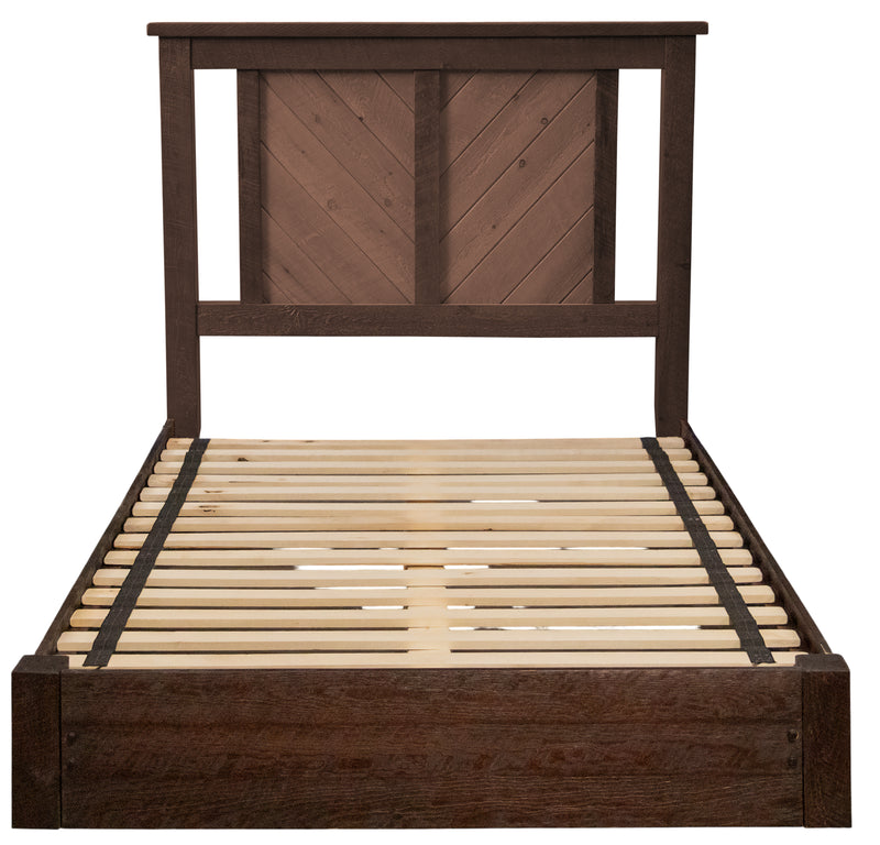 Front view of the Thunderbolt Peak Pine Carriage House Platform Bed