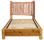 Second front view of the Tijeras Peak Cedar Log Spindle Bed with Rail System