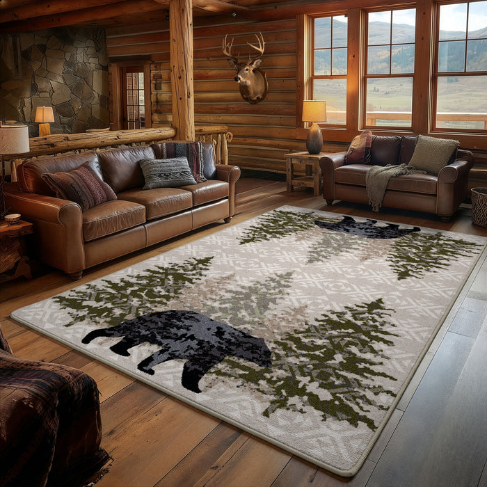 Timber Creek Bear Rug in a living room with rustic decor