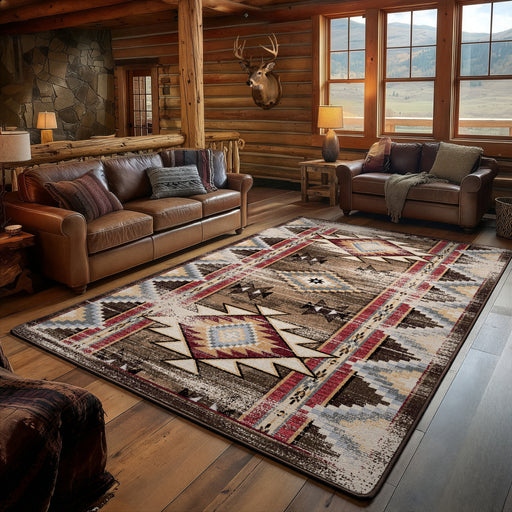 Timberline Mesa Distressed Southwestern Lodge Rug rustic room scene