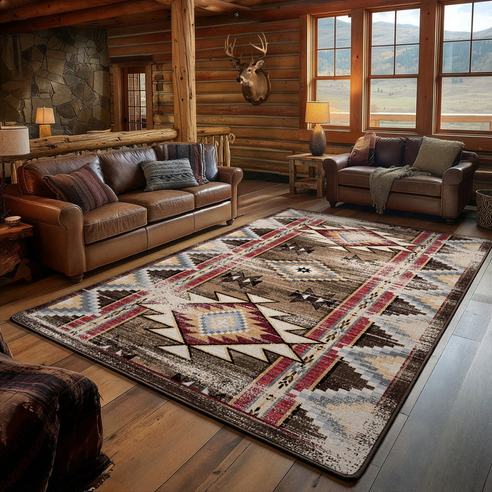 Timberline Mesa Distressed Southwestern Lodge Rug rustic room scene
