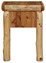 Back view of the Tomichi Dome Cedar Log One Drawer Nightstand