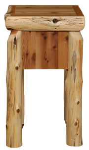 Side view of the Tomichi Dome Cedar Log One Drawer Nightstand