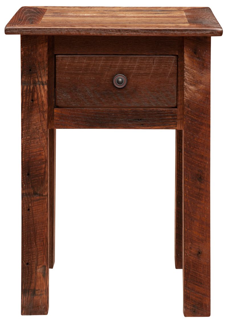 Front view of the Treasure Mountain Reclaimed Barnwood Nightstand with a single drawer