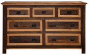 Front view of the Treasury Mountain Reclaimed Barnwood Seven Drawer Dresser