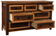 Treasury Mountain Reclaimed Barnwood Seven Drawer Dresser with drawers open
