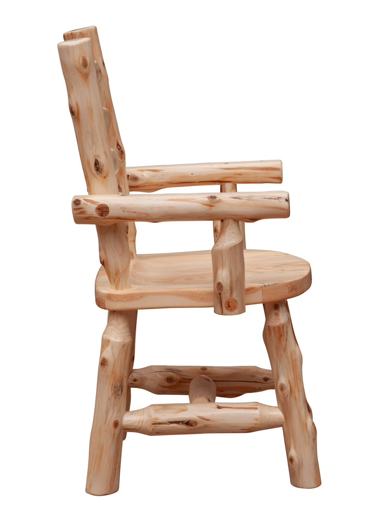 Side view of the Trinity Peak Cedar Ladder Back Arm Chair