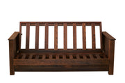 Front view of the Tweto Mountain Reclaimed Barnwood Futon frame