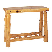 Angled view of the Twilight Peak Cedar Log Open Sofa Table
