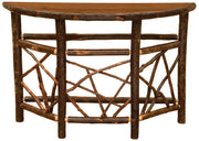 Angled view of the Twin Owls Hickory Log Twig Entry Table in Espresso showing the twig base