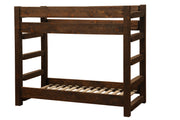 Angled view of the Twin Sisters Peak Pine Bunk Bed without mattresses