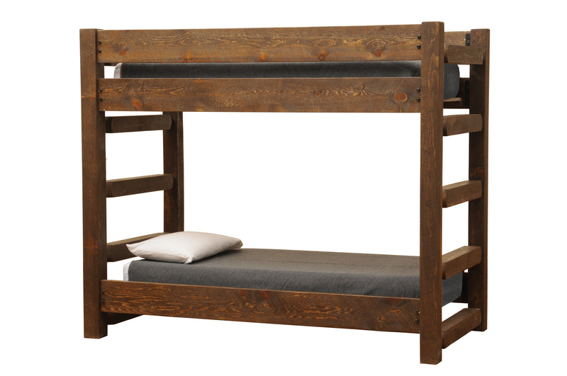 Angled view of the Twin Sisters Peak Pine Bunk Bed