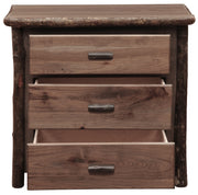 Front view of the Twining Peak Hickory Log Chest of Drawers in Slate with drawers pulled out