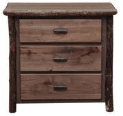 Front view of the Twining Peak Hickory Log Chest of Drawers in Slate with three full-width drawers