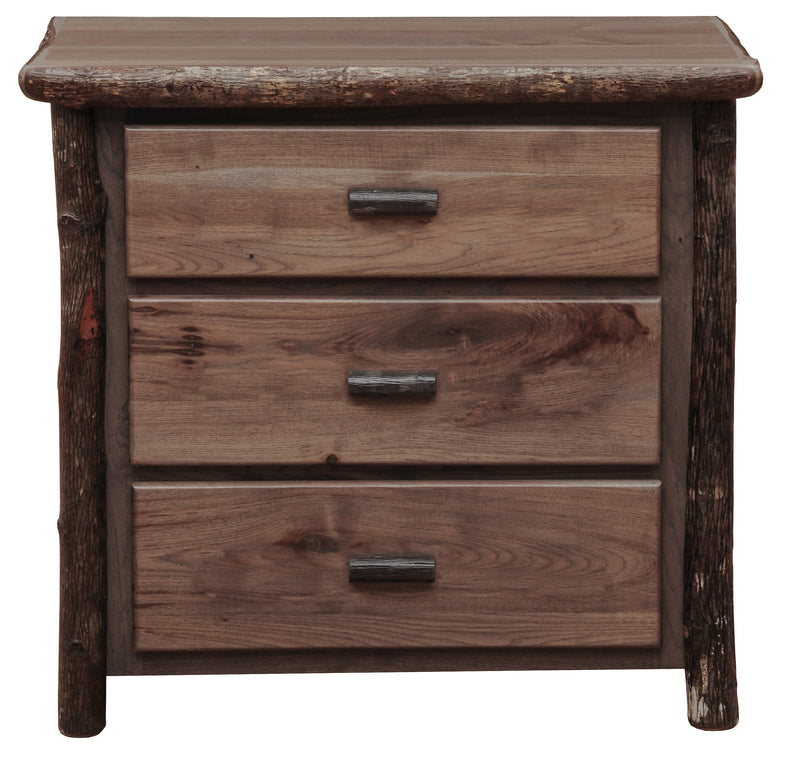 Front view of the Twining Peak Hickory Log Chest of Drawers in Slate with three full-width drawers