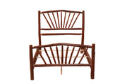 Straight-on frame view of the Uncompahgre Peak Hickory Sunburst Bed with sunburst headboard and footboard
