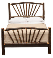 Front view of the Uncompahgre Peak Hickory Sunburst Bed showing the fanned hickory spokes of the sunburst footboard