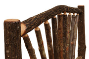 Close-up of the Uncompahgre Peak Hickory Sunburst Bed bark-on hickory post and spokes