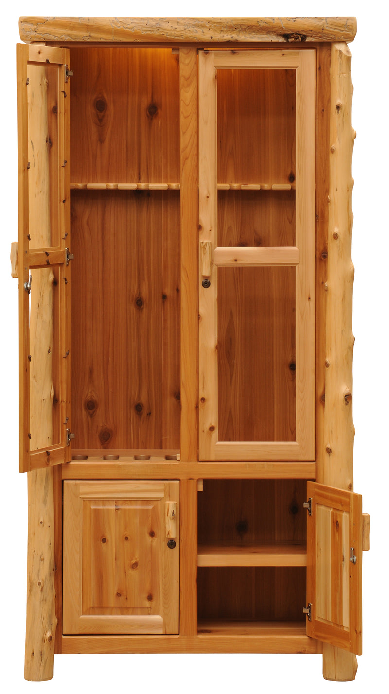 Vermejo Peak Cedar Log Eight Gun Cabinet with doors open