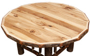 Close-up of the Vermillion Peak Hickory Log Round Coffee Table round hickory top grain