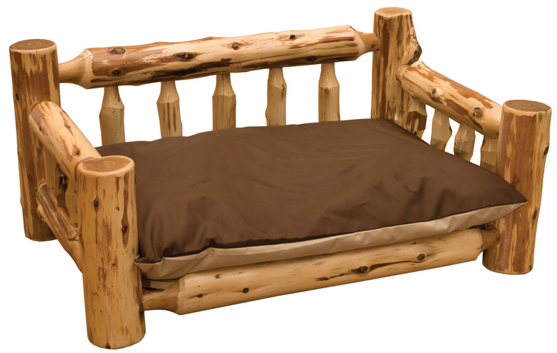 Angled view of the Watanga Mountain Cedar Log Dog Bed