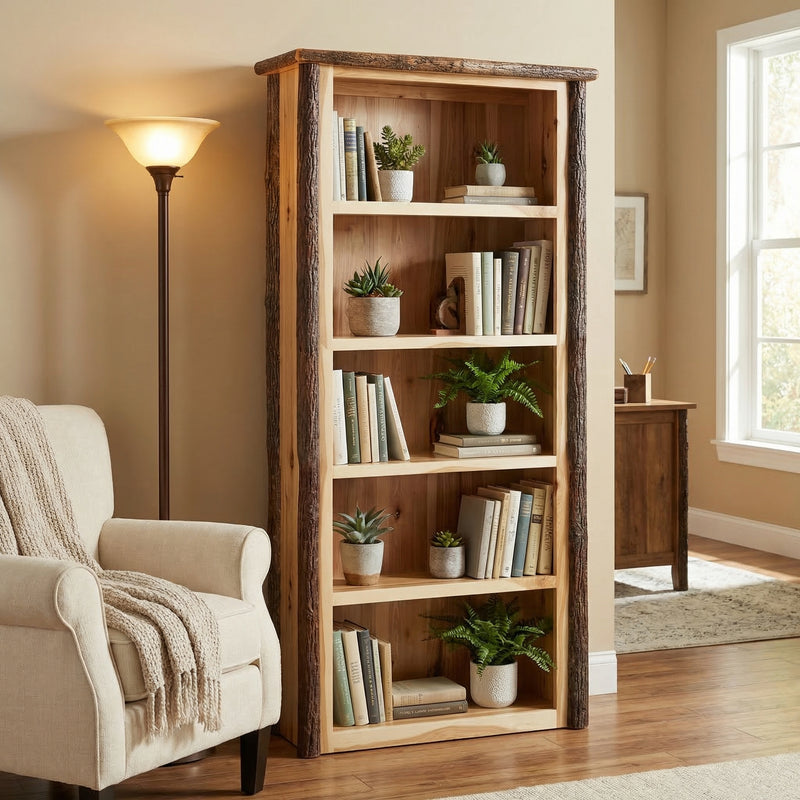 Weston Peak Hickory Log Five Shelf Bookcase in Natural