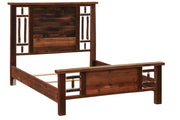 Angled frame view of the Wetterhorn Barnwood and Hickory Log Bed showing hardwood side rails without mattress