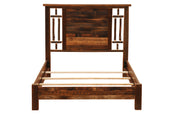 Front frame view of the Wetterhorn Barnwood and Hickory Log Bed with slats and low footboard