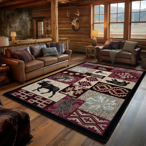 Wildlife Lodge Picnic Rug room scene in rustic cabin
