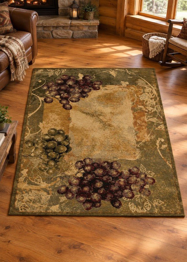 Wine Vineyard Green Rug Collection Living Room | The Cabin Shack