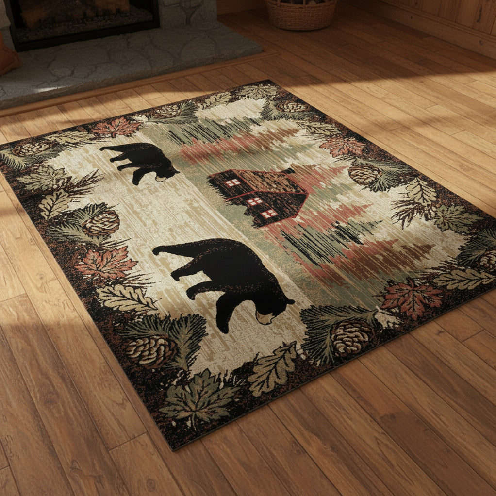 Rustic Bear Rugs Woodland Cabin Bear Rug | Rustic Lodge Area Rug | The Cabin Shack