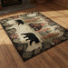 Rug with bear and cabin design on a beige background