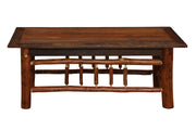 Front view of the Woods Mountain Barnwood and Hickory Rectangle Coffee Table