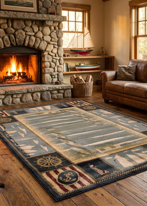 Yachtsmen Blue Rug Collection Living Room | The Cabin Shack
