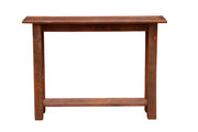 Front view of the Ypsilon Mountain Reclaimed Barnwood Open Shelf Sofa Table with its open lower shelf