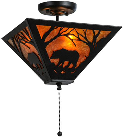 12" Square Woodland Forest Bear Flush Mount Light 4 | The Cabin Shack