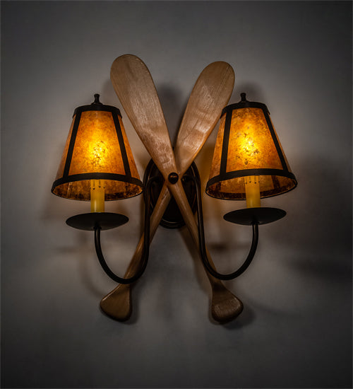 18" Wide Amber Mica Paddle Wall Sconce | The Cabin Shack