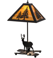 Black High Deer Forest Pine Table Lamp On | The Cabin Shack
